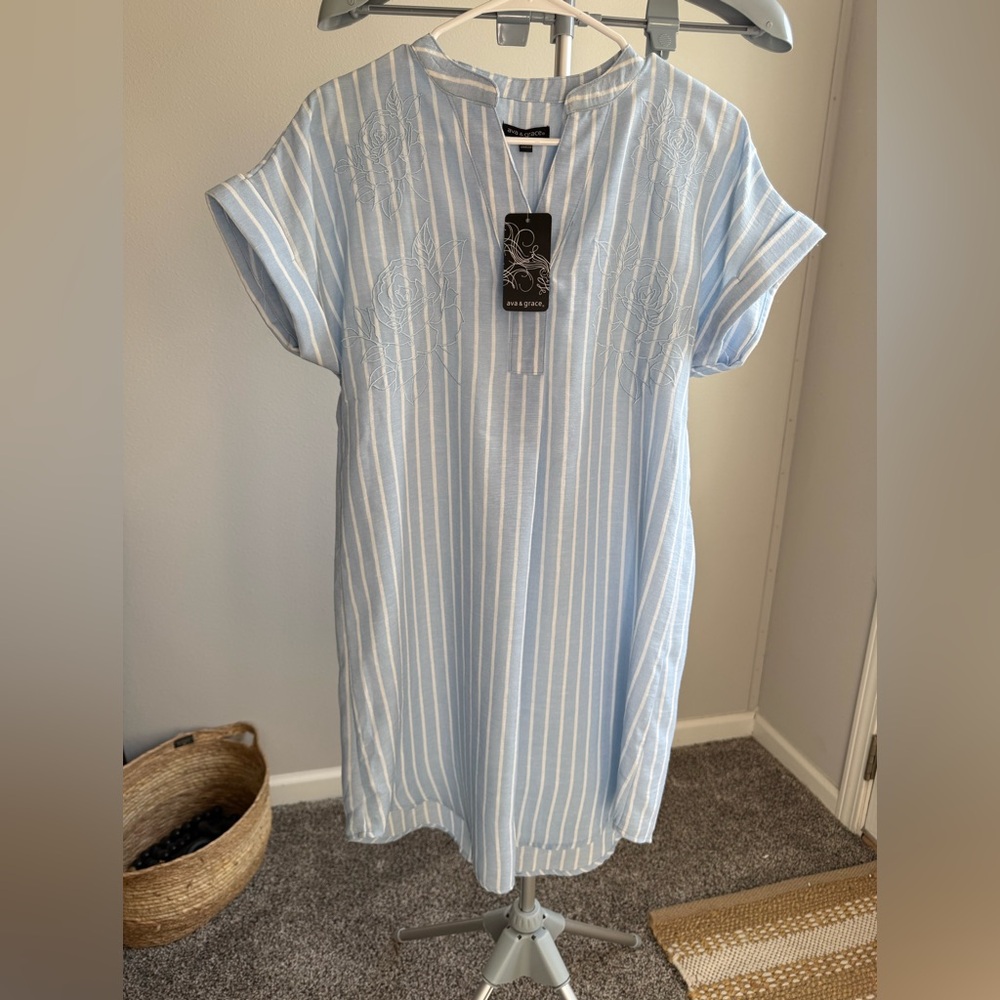 Ava & Grace Blue and White Striped tunic dress